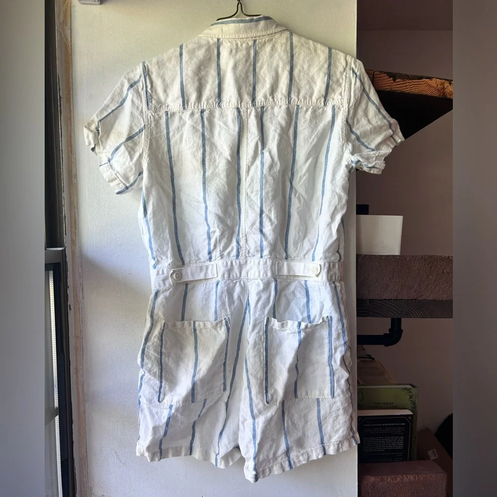 Outerknown S.E.A. Suit Shortall Linen Blend Sailing Stripe Blue - Picture 7 of 7